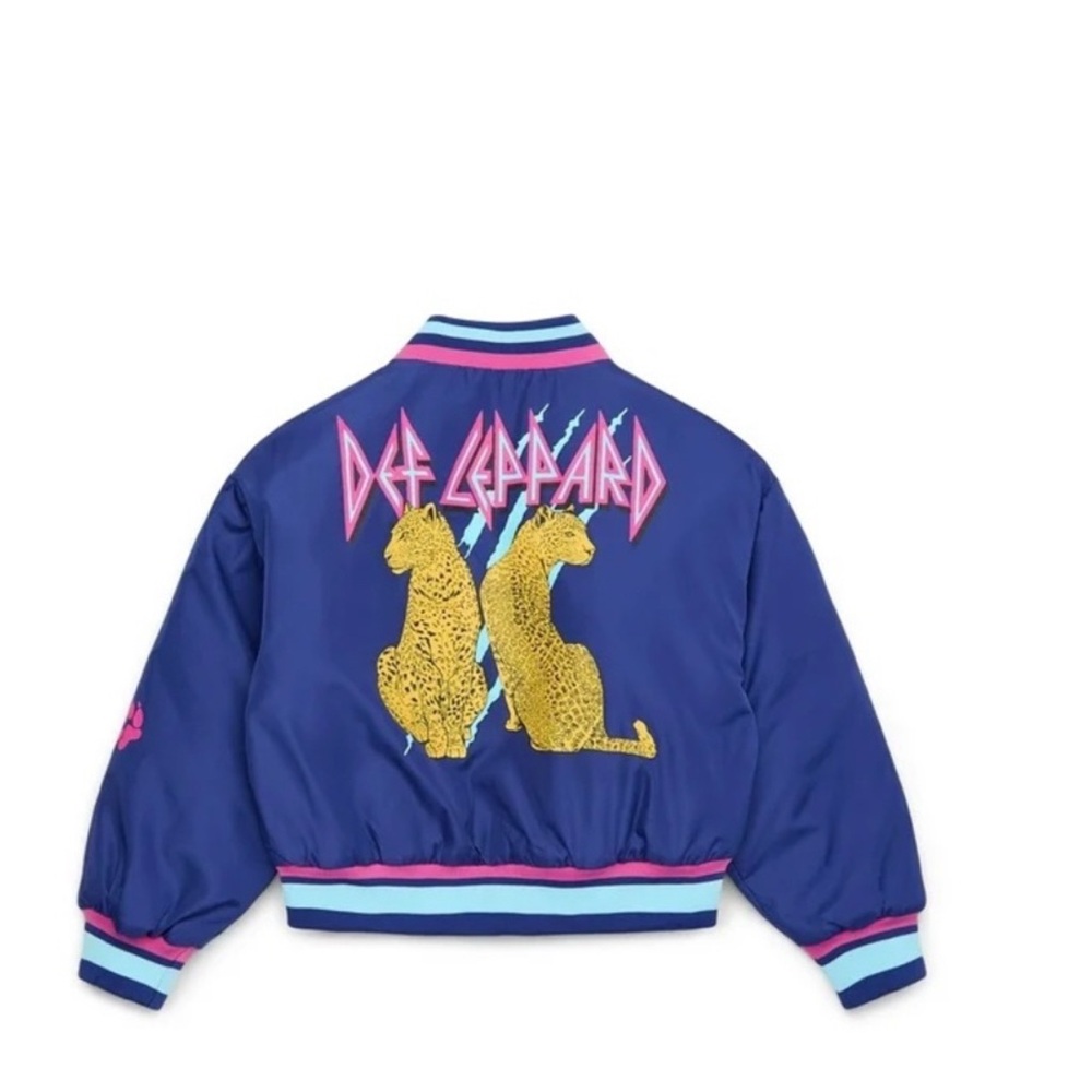 Girl’s DEF LEPPARD BOMBER JACKET, Navy Blue & Pink!  size 10-12, BRAND NEW!!!